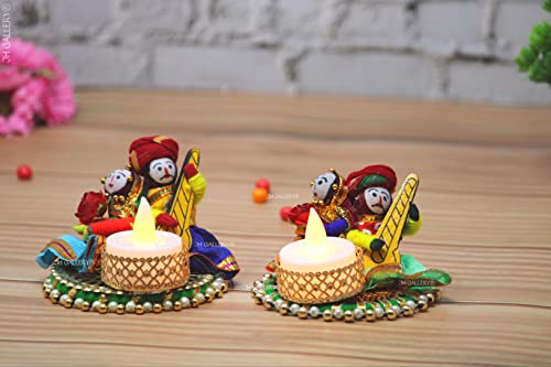 Image of JH Gallery Handmade Recycled Rajasthani Dolls Puppet Tealight Candle Holder for Home Decor - Multicolor Pack of 1, Home Decoration Items for Living Room.