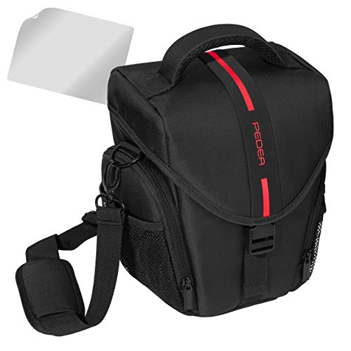 PEDEA DSLR-Kameratasche Essex mit Displayschutzfolie für Panasonic Lumix DMC-G2 / Pentax K-S2 / Ricoh GR II / Sony Alpha 68 / Canon EOS 6D Mark II 80D 750D 800D 1000D 4000D, Gr. L rot