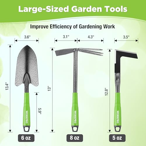 WORKPRO 6-Piece Garden Tool Set, Heavy Duty Gardening Hand Tools with Soft Rubber Handle, Including Trowel, Rakes, 2-in-1 Hoe and Crack Weeder, Ideal Gardening Gifts for Men and Women - Image 3