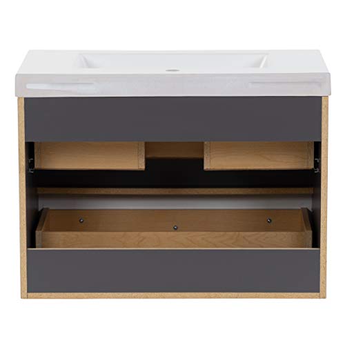 Spring Mill Cabinets Innes Floating Bathroom Vanity With 2 Drawers And White Sink Top, 30.5" W X 18.87" D X 22.25" H, Cement #TOP1