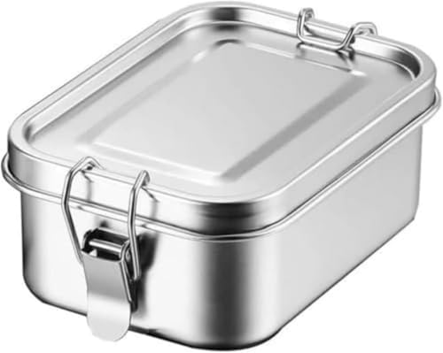 ステンレススチールランチボックス 食品グレード 学生通勤用 蓋付きランチボックス 大人用 水筒蒸しご飯 気密漏れ防止容器 防臭 キッチン収納ボックス オフィス弁当 学校弁当 家庭用収納 (550ml,コンパートメントなし)