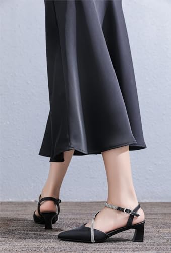 kkdom Women's Sparkle Rhinestone Slingback Low Kitten Heels Closed Pointed Toe Ankle Strap Dress Pump Shoes3