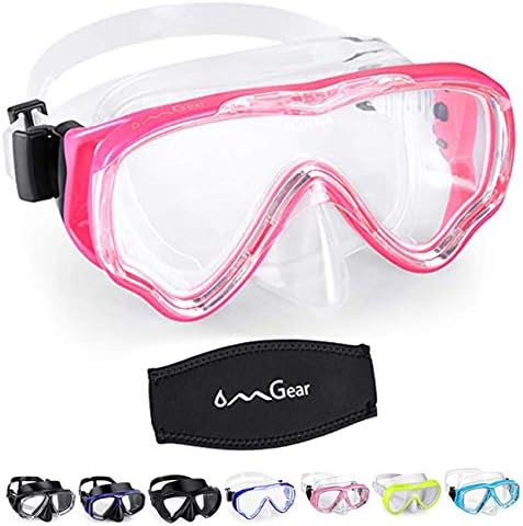 Diving Mask Snorkeling Gear Kids Adult Snorkel Mask Dive Goggles Silicone Swim Glasses Scuba Free Diving Spearfishing Anti-Leak Anti-Fog Neoprene Strap Cover Impact Resistance(Bright Pink)