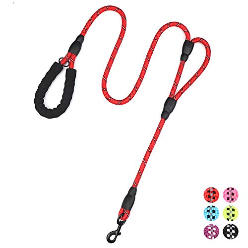 Image of Plutue Pet Rope Dog Leash 6ft Long,Traffic Padded Two Handle,Heavy Duty,Reflective Double Handles Lead for Control Safety Training,Leashes for Large Dogs or Medium Dogs,Dual Handles Leads(Red)