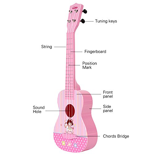 Baoli Light Pink Color Plastic Beautiful Melody Ukulele Toy With Accurate Intonation Excellent String Opening Tuning Keys Arch-Shaped Back Panel #TOP3