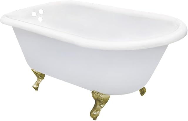 Kingston Brass VCT3D543019NT7 Aqua Eden 54-Inch Cast Iron Roll Top Clawfoot Tub with 3-3/8 Inch Wall Drillings, White/Brushed Brass