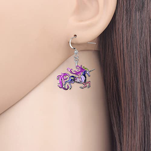 Lonyoo Enamel Fantasy Unicorn Earrings Dangle Zinc Alloy Unicorn Horse Earrings For Women Girls Charms Gifts (Purple) #TOP1