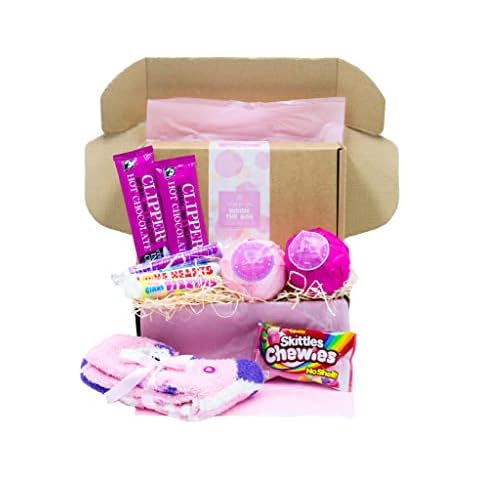 Gift for Girls Pamper Gift Box with Unicorn Socks, 2 x Jumbo Bath Bombs, Sweet Treats and Hot Chocolate, by Inside the Box Gifts Cover