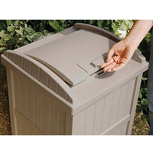 Suncast 2 Pack 33 Gallon Durable Plastic Hideaway Outdoor Garbage Can with Secure Lid and Wicker Design for Home Backyards, 1 Java Brown and 1 Taupe - image 7