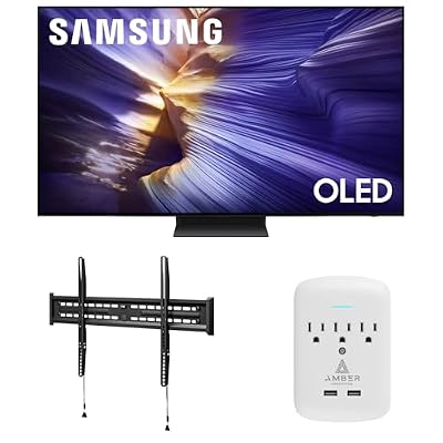 Samsung QN55S90FAFXZA 55 Inch 4K OLED Smart TV with a Walts FIXED-MOUNT-43-90 TV Mount for 43"-98" TVs and Amber Protection 3-Outlet-Surge Surge Protector (2025)