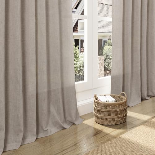 Image of Nanspring Extra Long Linen Curtains 132 Inch for Living Room Ecru