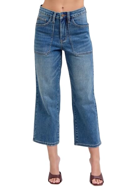 Judy Blue High-Waisted Utility Pocket Crop Wide-Leg Jeans – Durable, Stretchy, and Stylish Everyday Denim - 88904