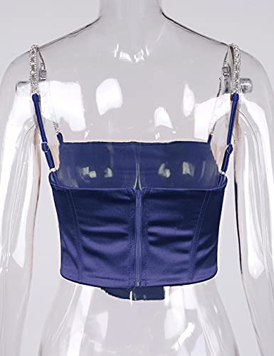 L'vow Sexy Bustier For Women Fishboned Corset Top Ruched Satin Crop Top Back Low Cut Clubwear(Navy Blue,L) #TOP5