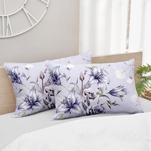 Image of AILONEN Silver Bloom Comforter Set Full Size, Blue Garden Bedding Ensemble, Vintage Rose Bedspread Quilt with 2 Pillowcases for Guest Room