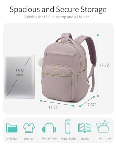 Cute Laptop Backpack Women for College, Fashion Teen Girl School Backpack Adult Bookbag for Work Office Nurse Highschool Bag, Light Purple4