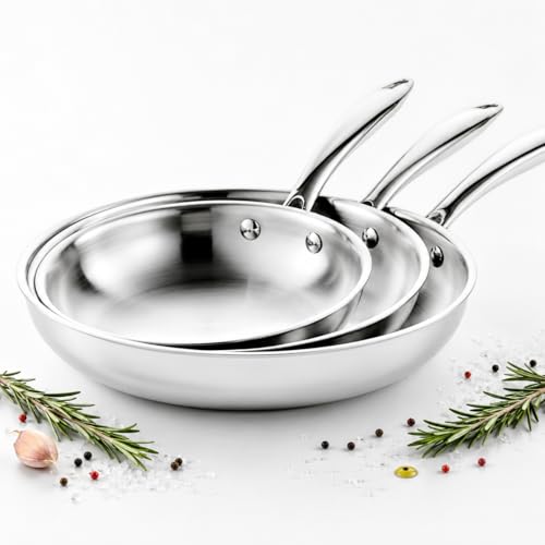 Cflagrant Poêle Inox 18/10 Triply Premium Sans PFAS/PFOA/PTFE/Cadmium, Acier Inoxydable 3 Couches, Compatible Induction, Tous Feux et Four, Qualité...