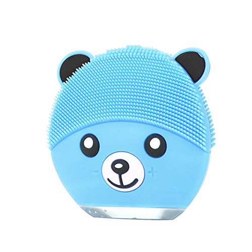 YDM Cartoon Bear Electronic Silicone Facial Cleaning Brush Ultrasonic Beauty Instrument Rechargeable Facial Care Tool 4 Colors,Blue