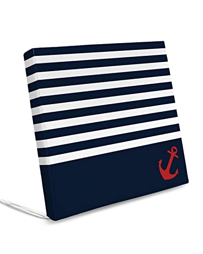 Edwiinsa Navy Indoor/Outdoor Seat Cushions Cover, Summer Beach Blue Stripes Nautical Anchor Waterproof Patio Chaise Lounge Cushion Cover for Beach Pool Side Chair Cushions 22x20x4 2pcs