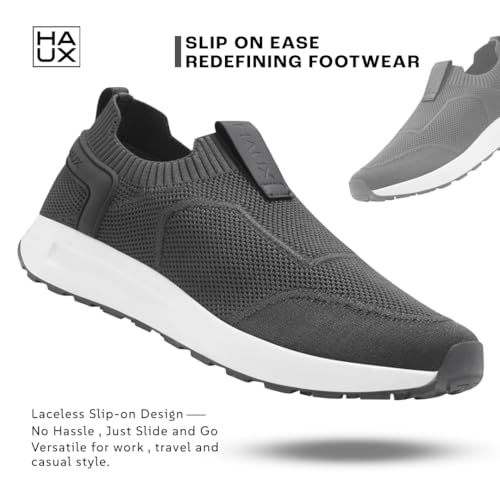 Image of HAUX Men's Slip-On Running Shoes | Lightweight Sports Sneakers with Memory Foam Cushioning | Walking, Gym, Jogging, Training | Ultra Comfort & Style