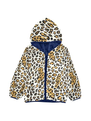 Leopard Pattern Yellow Brown Girls Fleece Jacket Girls Fall Jacket Boys Coats Zip Up Hoodie Children Outerwear 2-10T