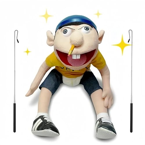 SML Jeffy Hand Puppet with 2 Rods 60cm XL Ventriloquist Dummy | Professional Movable Mouth Soft Plush Toy for Boys & Girls | Educational & Interactive Entertainment