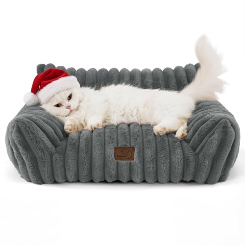 BEDSURE Katzenbett groß orthopädisches Katzensofa - 61x46x25cm Hundesofa kleine Hunde waschbar Katzencouch, rutschfeste Katzenbett flauschig, dunkelgrau BEDSURE Katzenbett groß orthopädisches Katzensofa - 61x46x25cm Hundesofa kleine Hunde waschbar Katzencouch, rutschfeste Katzenbett flauschig, dunkelgrau