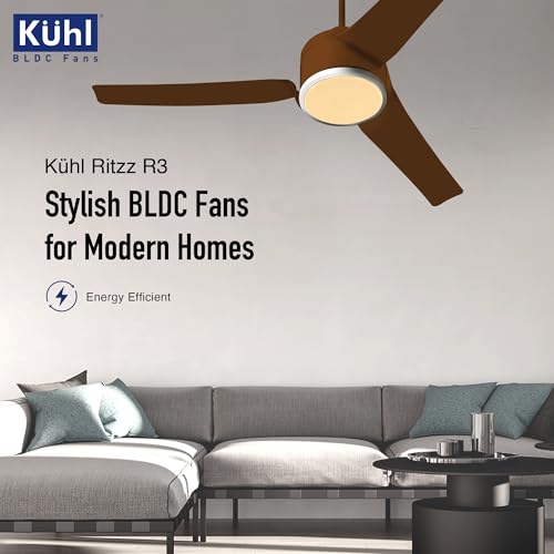 Image of KUHL Ritzz R3 1320 mm 65% Power Saving BLDC Ceiling Fan | BEE 5 Star Rated & ISI Marked | High Air Flow| 5Year Warranty on Motor By Brand | Free Installation | IoT - Operate via Mobile & Alexa | Brown