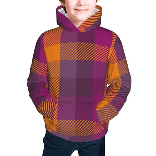 Purple Yellow Buffalo Plaid Kids Pullover Hoodies Boys Sweatshirts Girls Athletic Clothes with Pocket2
