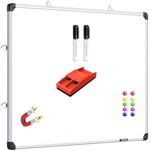 Image of Amazon Brand - Solimo Magnetic White Board with Aluminium Frame, 3 x 4 Feet, Dry Erase Writing Board for Home, Office, School & Study Room, Includes 2 Markers, Magnetic Duster & 10 Magnets