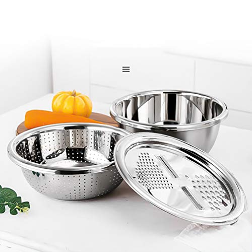 Hemoton Escorredor de vegetais de aço inoxidável para cozinha 3 em 1 Ralador juliana multiuso para c