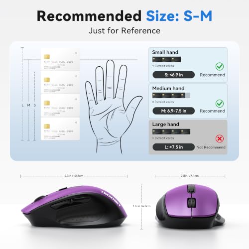 Image of TECKNET Wireless Mouse for Laptop, Dual-Mode Bluetooth Wireless Mouse | (BT5.2 /3.0 & 2.4G) Connection, Ergonomic Design, 5-Level DPI, Silent Click, Compatible with Laptop /PC /Windows /Chromebook