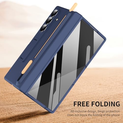 Coque Galaxy Z Fold 7 luxe avec charnière et stylet bleu
