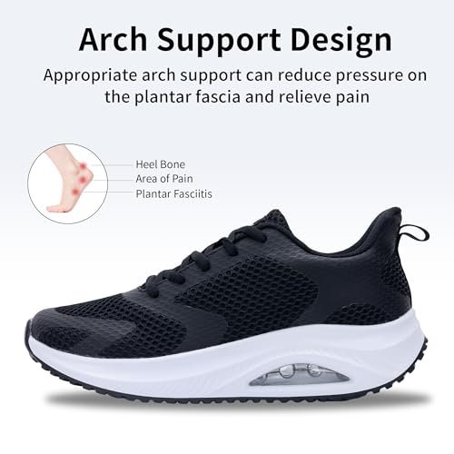 Image of Women's Arch Support Walking Shoes Breathable Orthotic Gym Nurse Tennis Sneakers for Plantar Fasciitis Foot Pain Black Size 10.5