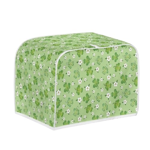 Image of Talayituse Green Shamrock Flower Print Toaster Cover 4 Slice Wide Slot, Lightweight Dust Protection Washable Appliance Bag for Bread Maker, St. Patrick's Day Decoration, Pink