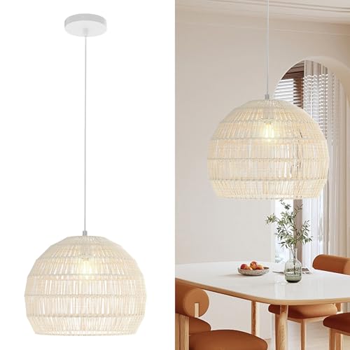 COSTWAY geflochtene Pendelleuchte, Boho Deckenleuchte mit...