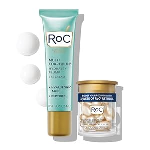 RoC Multi Correxion Hyaluronic Acid Anti Aging Under Eye Cream for Puffiness & Dark Circles (.5 OZ) + RoC Retinol Capsules (7 CT), Skin Care Routine, Fragrance & Paraben Free for Women and Men