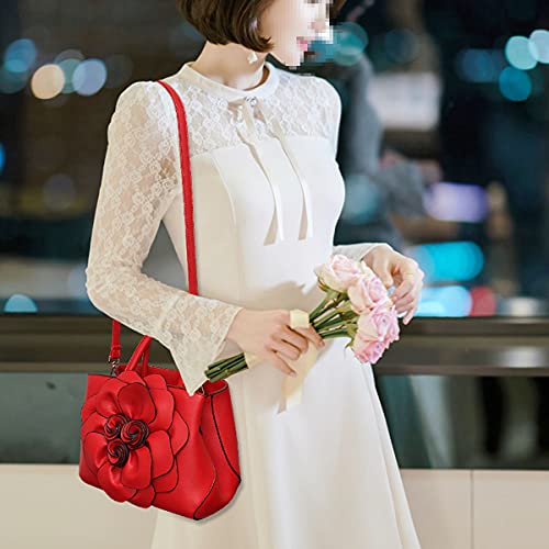Womens PU Leather Handbags Purses Top-handle Totes Satchel Shoulder Bag for Ladies with Big flower3