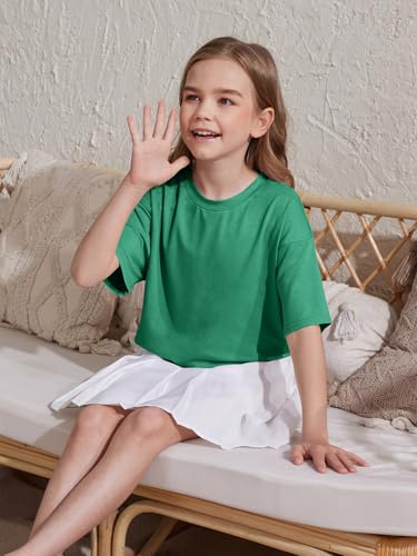 Image of ZDC Girls Athletic Oversized Crop Tops Kids Drop Shoulder Short Sleeve T Shirts Workout Tees