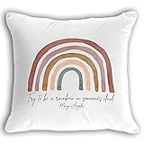 OGILRE Try to Be A Rainbow Inspirational Quotes Abstract Home Girls Bedroom Decorations Soft Throw Pillow Cover, Motivational Quote Boho Pillow Case Pillowcase, 18x18 Inch