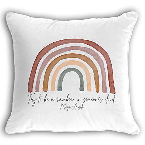 Image of OGILRE Try to Be A Rainbow Inspirational Quotes Abstract Home Girls Bedroom Decorations Soft Throw Pillow Cover, Motivational Quote Boho Pillow Case Pillowcase, 18x18 Inch
