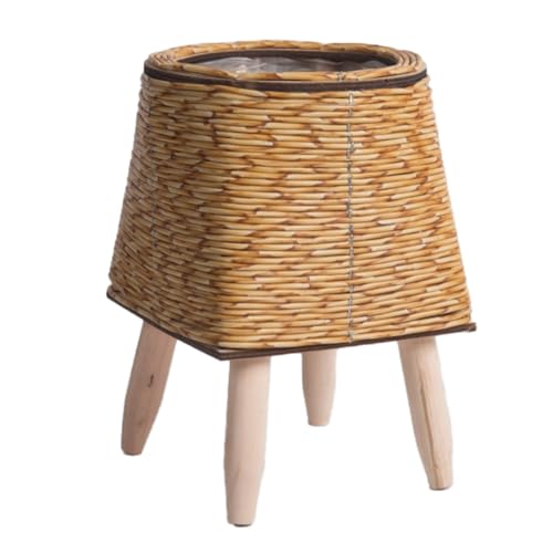 MILLTOR Vintage Ratt Imitation, Estante de Flores Tejido, Macetas,Cesta de almacenamiento hecha a mano con patas de madera, Soporte para macetas, Soporte, Duradero, Fácil de usar, C