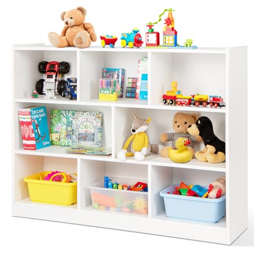 HOMASIS Étagère pour enfants à 3 niveaux, bibliothèque pour enfants à 8 compartiments,...
