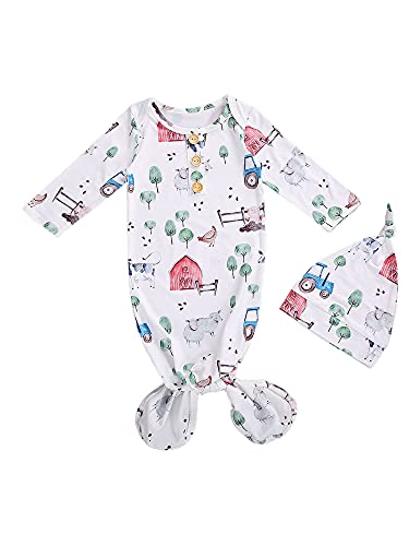 Image of Qiylii Unisex Infant Baby Gown Sleeping Bag Newborn Boy Girl Knotted Sleeper Nighgown Pajamas Coming Home Outfits
