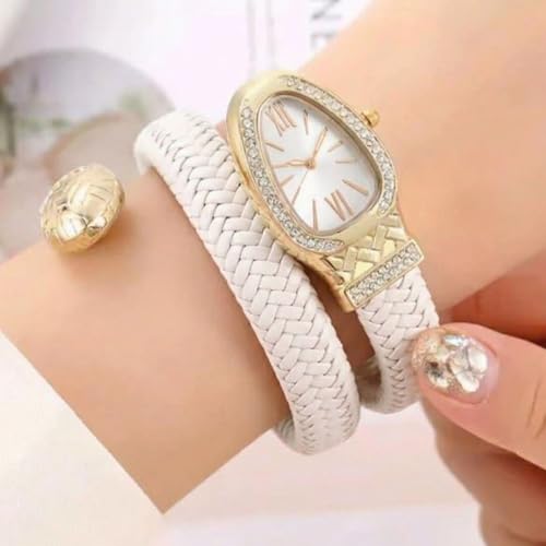Image of Serpentine Snake Watch for Woman with Spiral Bracelet, Green Dial Watch for Woman with Quartz, Stylish Analog Waterproof Serpenti Watches Women