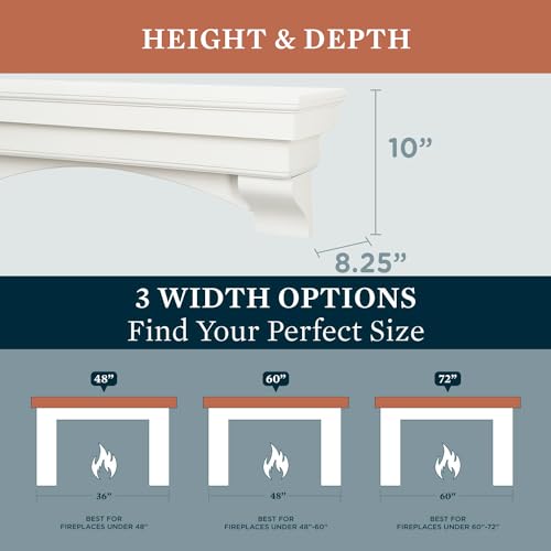 Image of MANTELSDIRECT Mantels Direct Salem Wood Mantel Shelf with Arched Corbels - White 48 Inch | Wooden Rustic Wall Mounted Shelf from Pine Wood - Perfect for Fireplaces, TVs & Decor