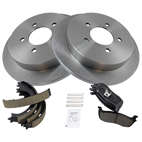 Image of TRQ Rear Brake Pad and Rotor Set Ceramic Parking Shoes Compatible with 1999-2003 Ford F-150 1997-2002 Expedition 2002 Lincoln Blackwood 1998-2002 Navigator