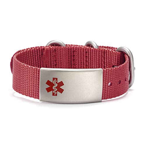 Emergency ID Bracelets Sport Nylon Wristband Waterproof Medical Alert ID Jewelry for Men Women Personalized ID Alert Bracelets Adjustable