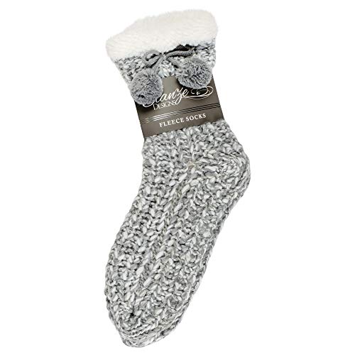 Image of Elanze Designs Gold Glitter Knit Pom Pom Womens One Size Plush Lined Non Skid Indoor Slipper Socks