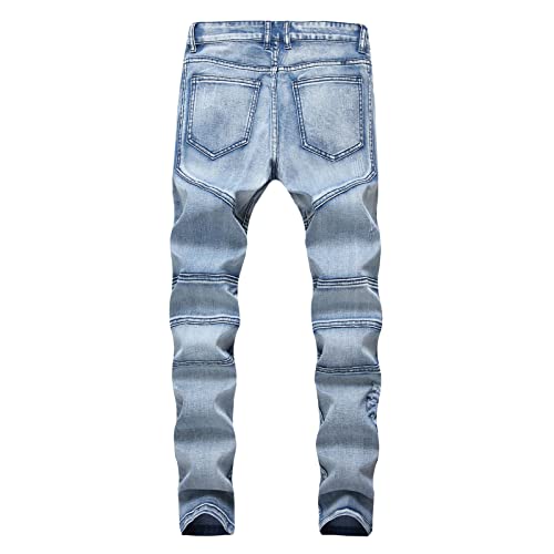 Maiyifu-GJ Men's Destroyed Ripped Stretch Jeans Distressed Multi Pockets Biker Denim Pants Slim Zipper Moto Jean Trousers2