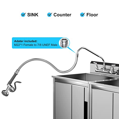 CWM Spray Valve with 45" Flexible Stainless Steel Hose, Pre Rinse Sprayer Assembly for Commercial Kitchen Faucet - Thumbnail 3